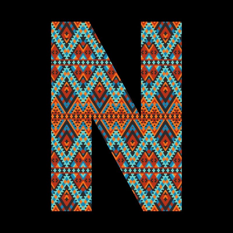 Lettre N- design boho, monogramme coloré
