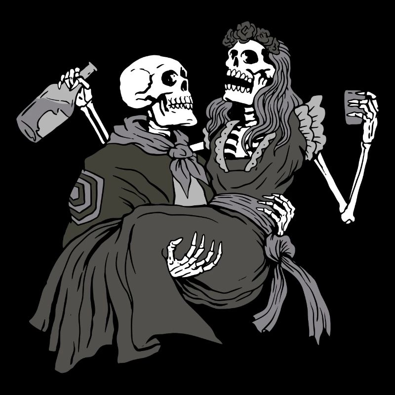 Skeleton couple drinking