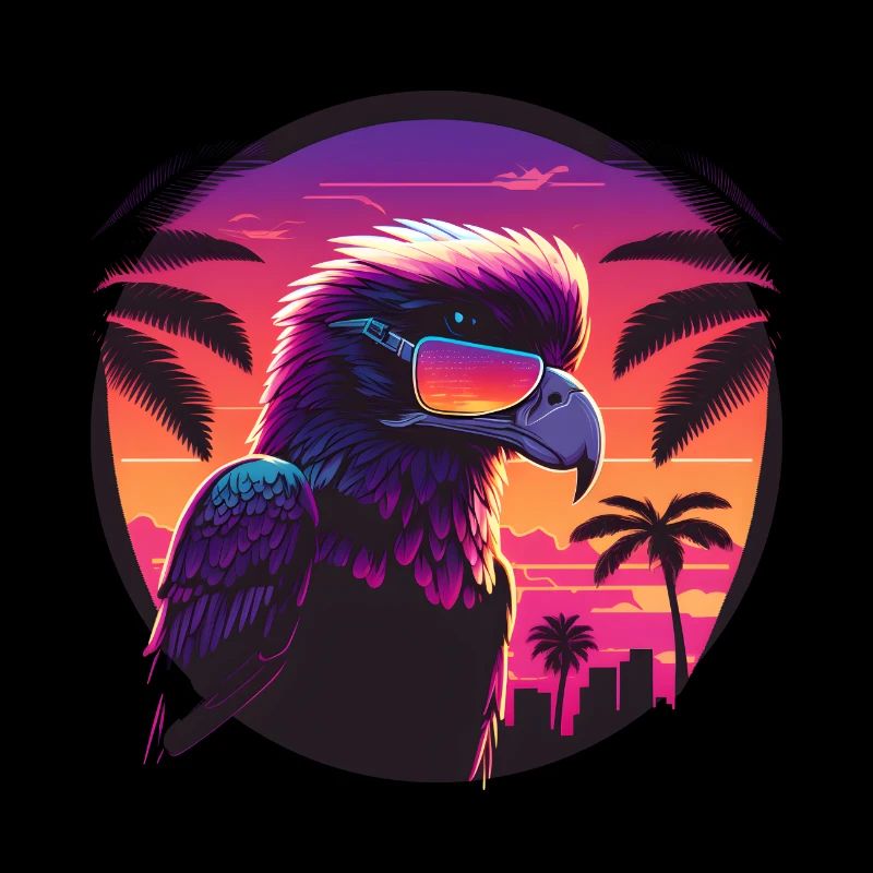 Synthwave eagle wearing sunglasses