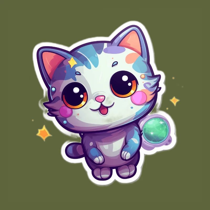 Mignon chat de dessin animé flottant dans l’espace