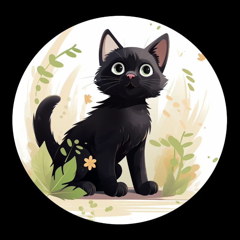 Süße schwarze Katze mit sommerlichen Hintergrund