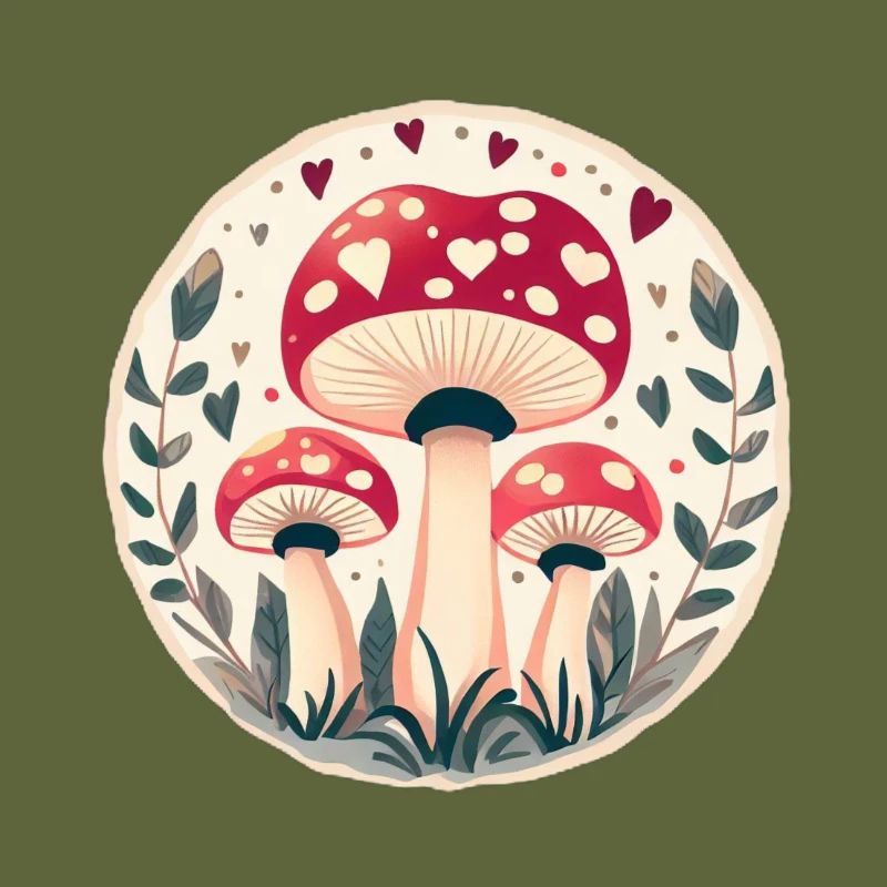 Mushrooms toadstools in magic hearts