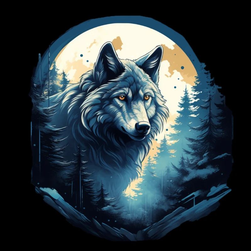 Mystical wolf at night