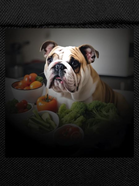 Bulldogge mit Gemüse