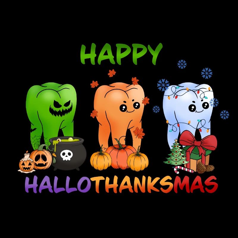Happy Hallothanksmas Funny Teeth Design