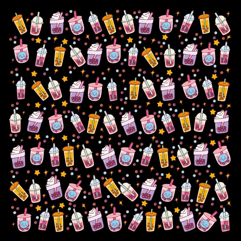 Kawaii Bubble Tea Pattern With Stars and Bubbles
