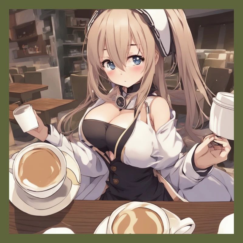 anime girl withe big boobs withe coffee