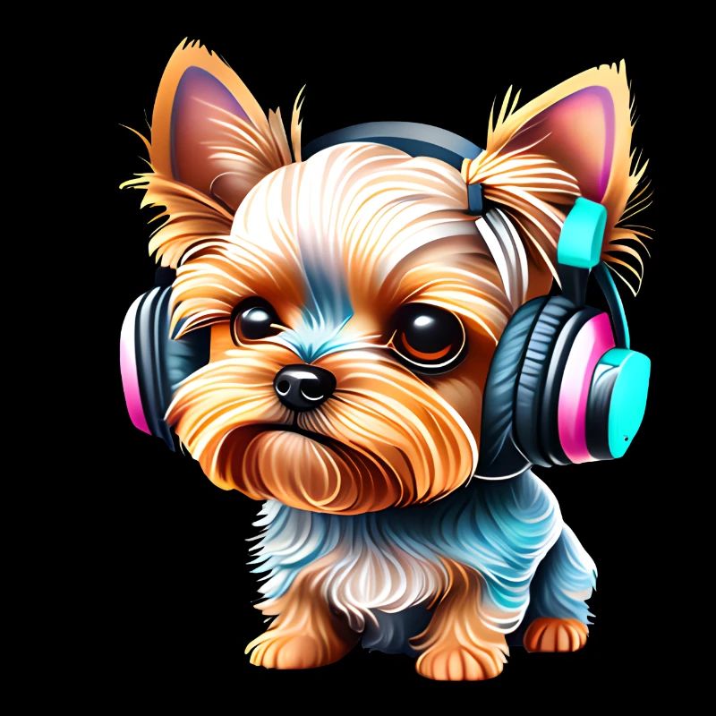 chiot, chien, yorkshire terrier, écouter de la musique