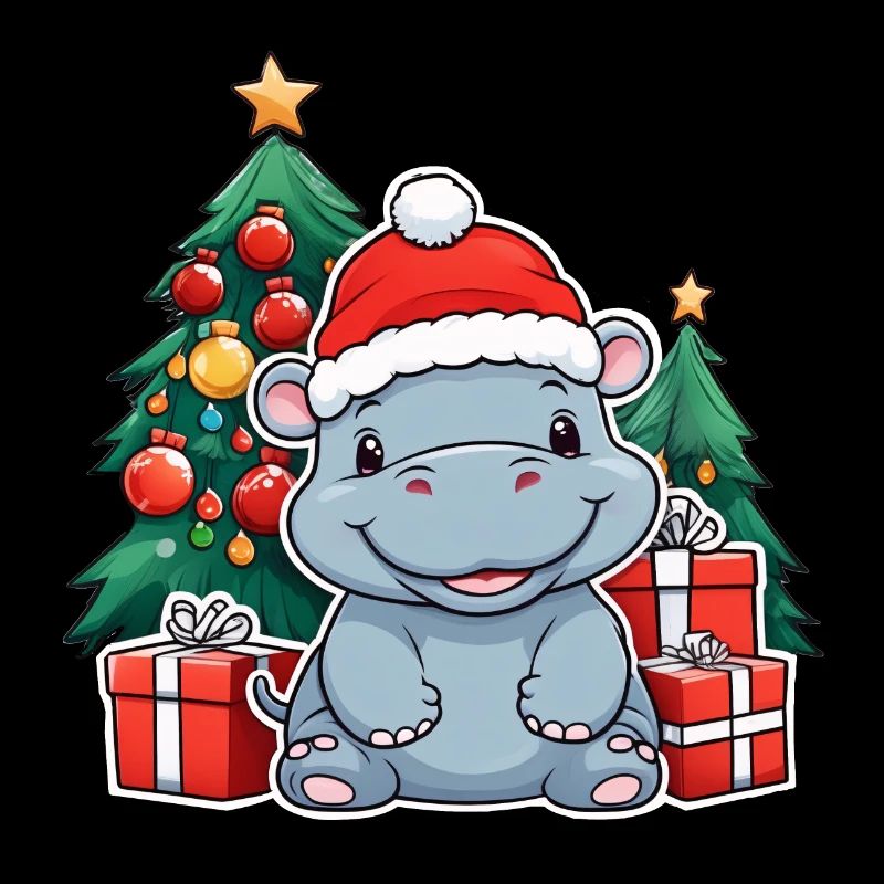 Mignon bébé hippopotame avec chapeau de père Noël
