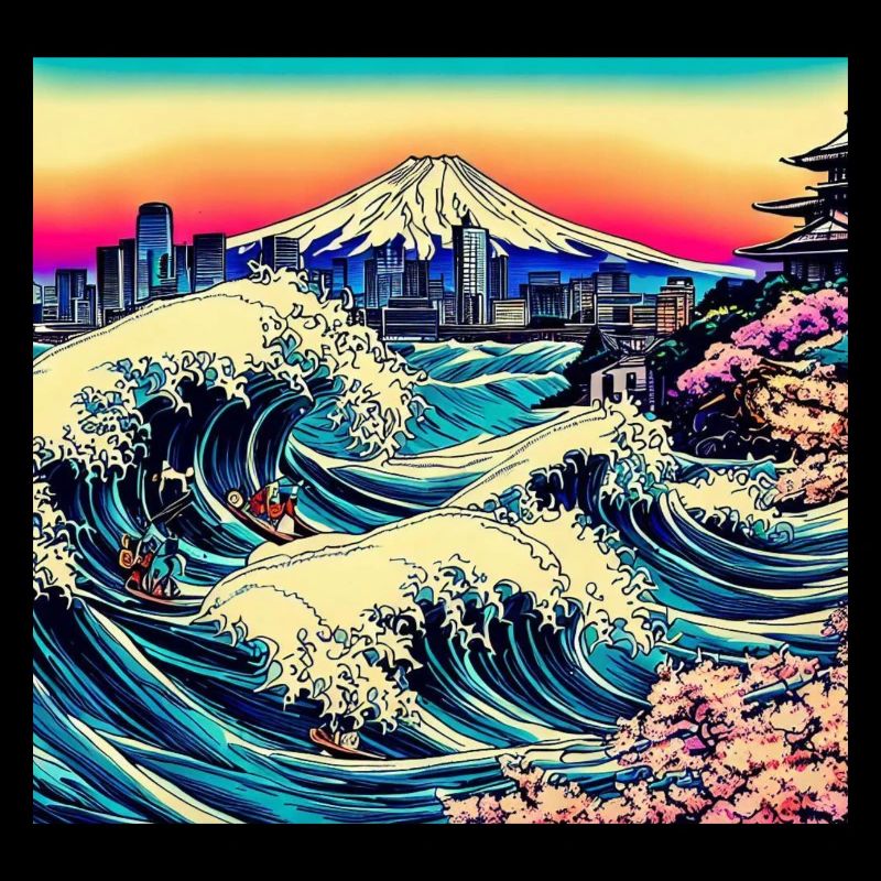 Japan, Landscape, Ocean, Mountain, Waves