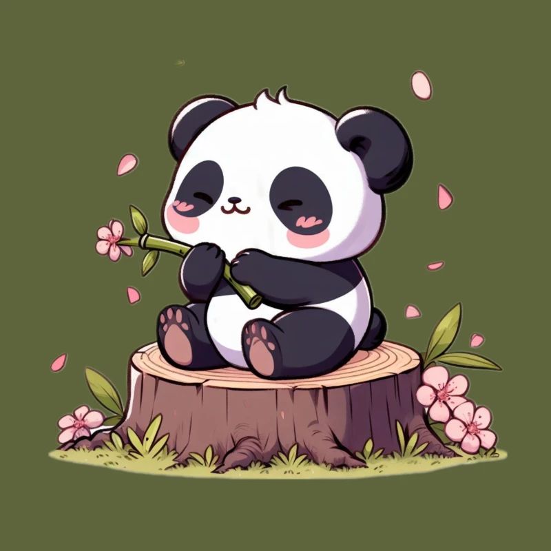 Panda on tree stump