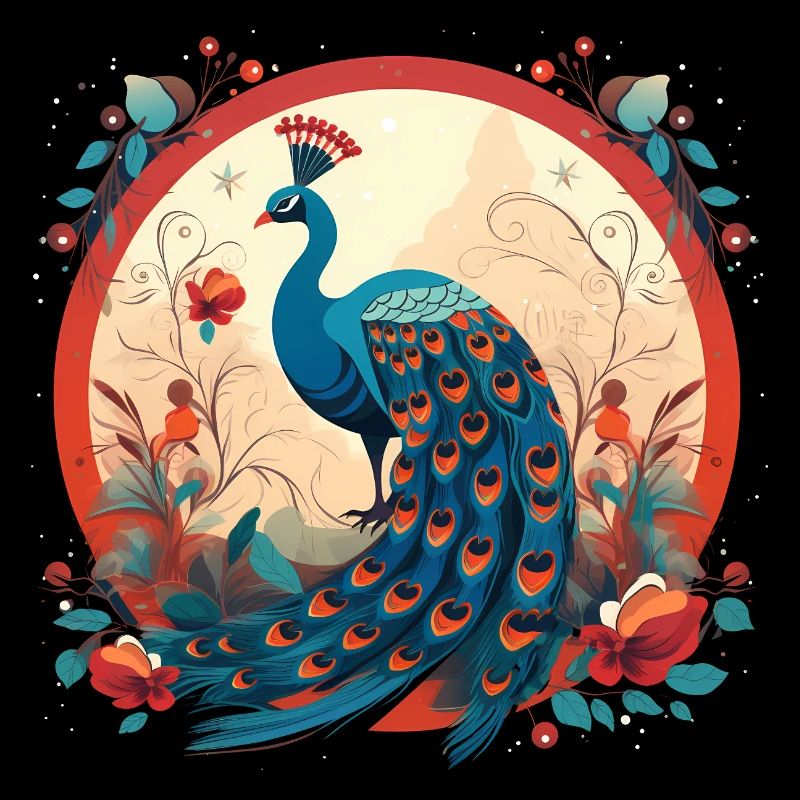 Pfauenvogel mit Floal-Elementen