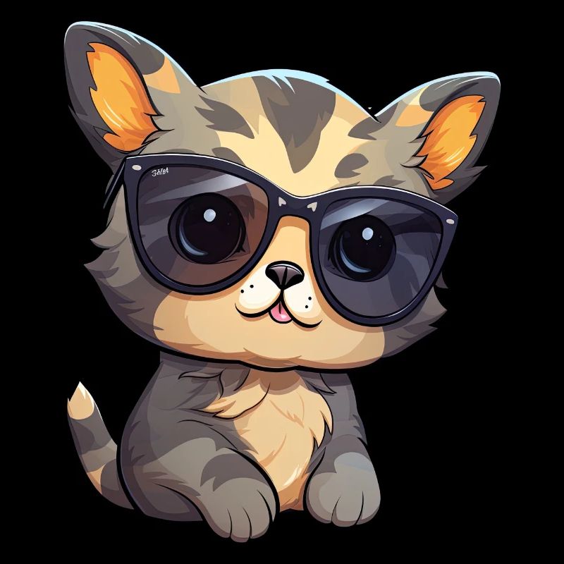 Little cute cat wearing sunglasses.