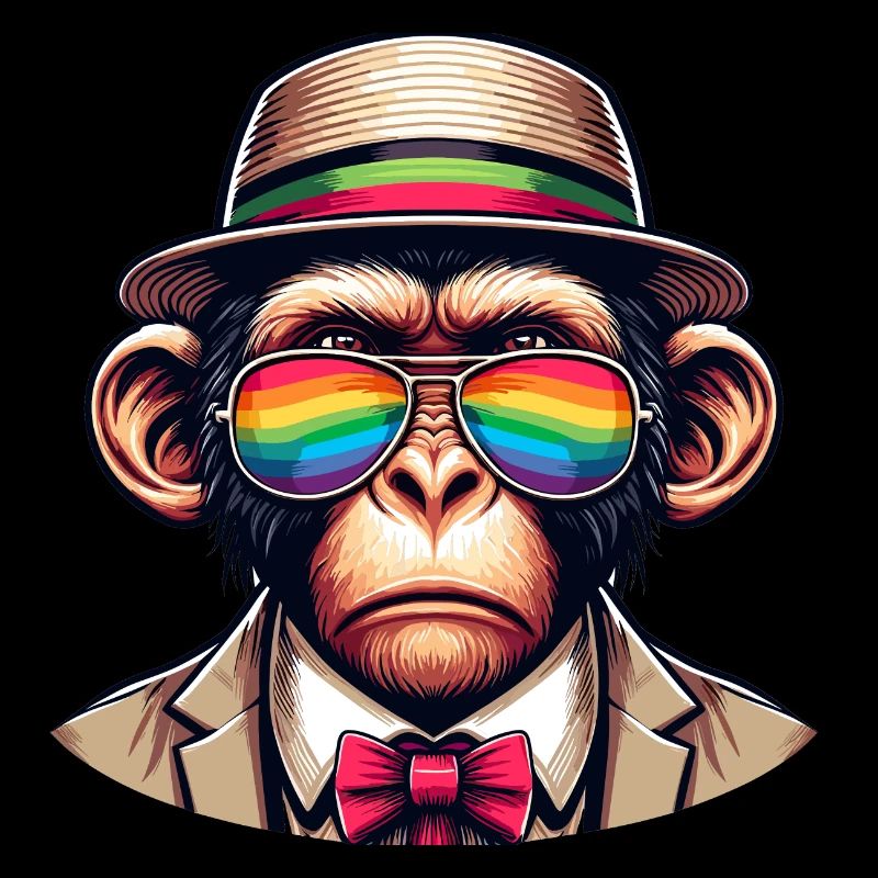 Affe mit Regenbogenhut
