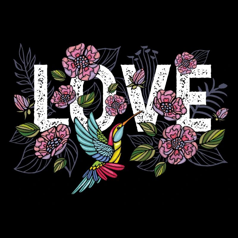 Amour colibri avec de belles fleurs colorées