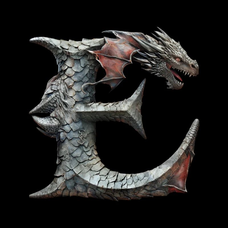 Lettre « E » en forme de dragon.
