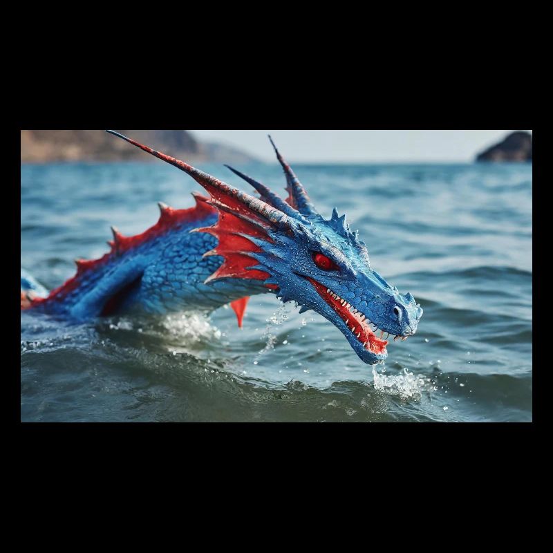 Ein realistischer blauer Wasserdrache im Türkis