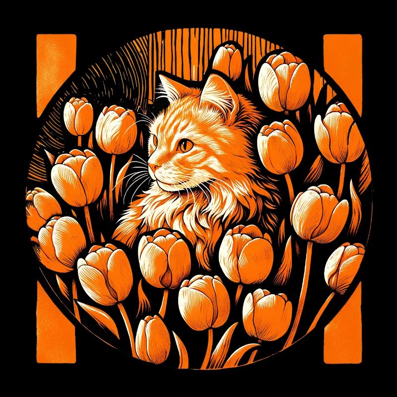 Orange cat with Tulips