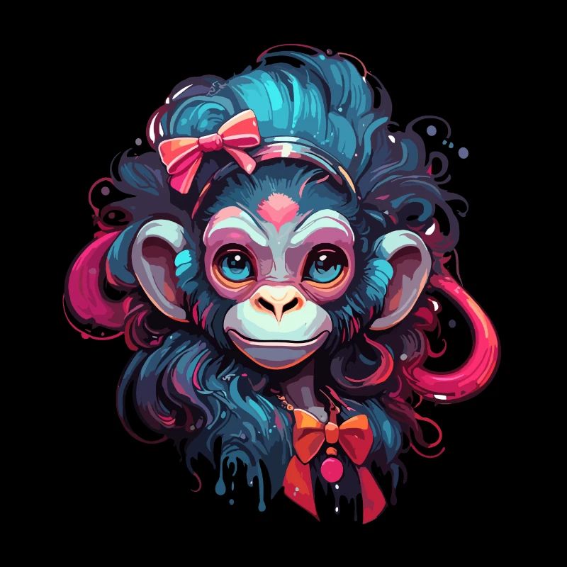 Singe mignon / Fille de singe / Mignon / noeud de cheveux