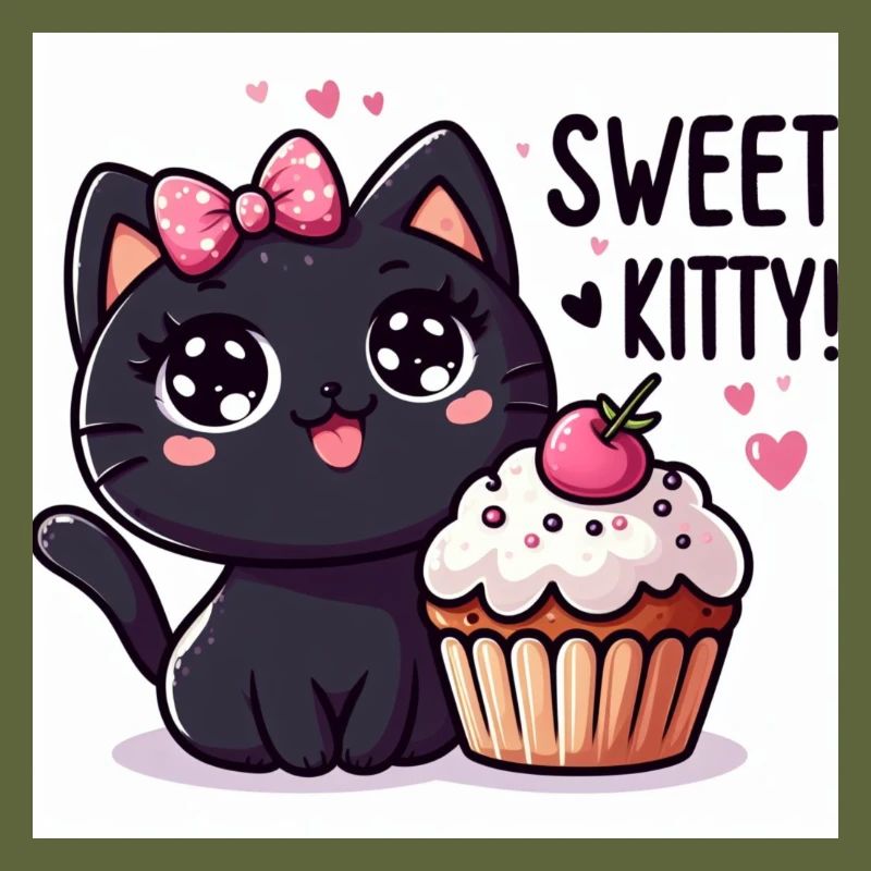 Sweet Kitty Black with Pink Loop and Cupcake