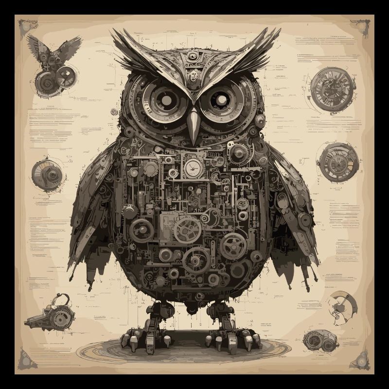 Bauplan / Sepia / Vintage / Retro / Eule