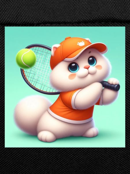 Fluffy cat playing tennis