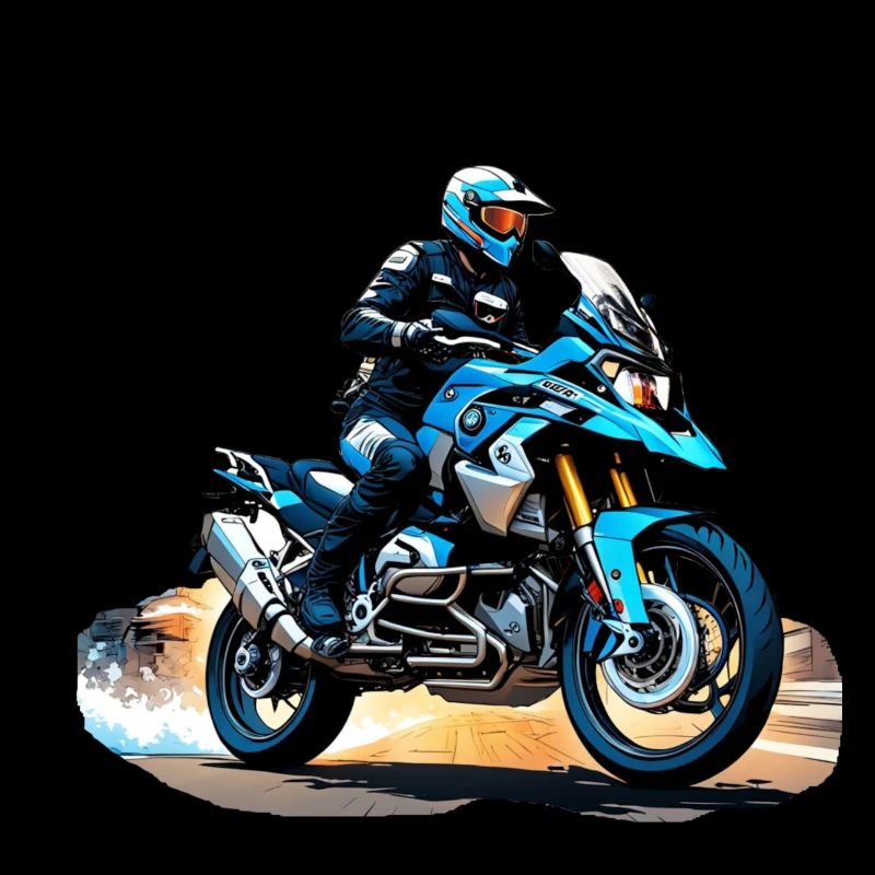 Biker on blue motorcycle