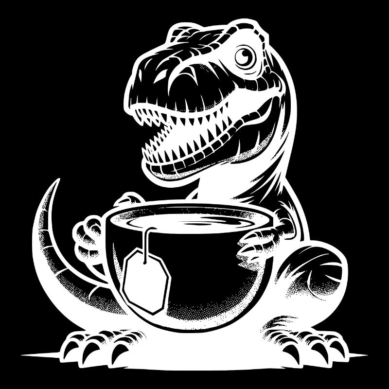 Drôle avec des dinosaures, bébé Tea-Rex avec mug