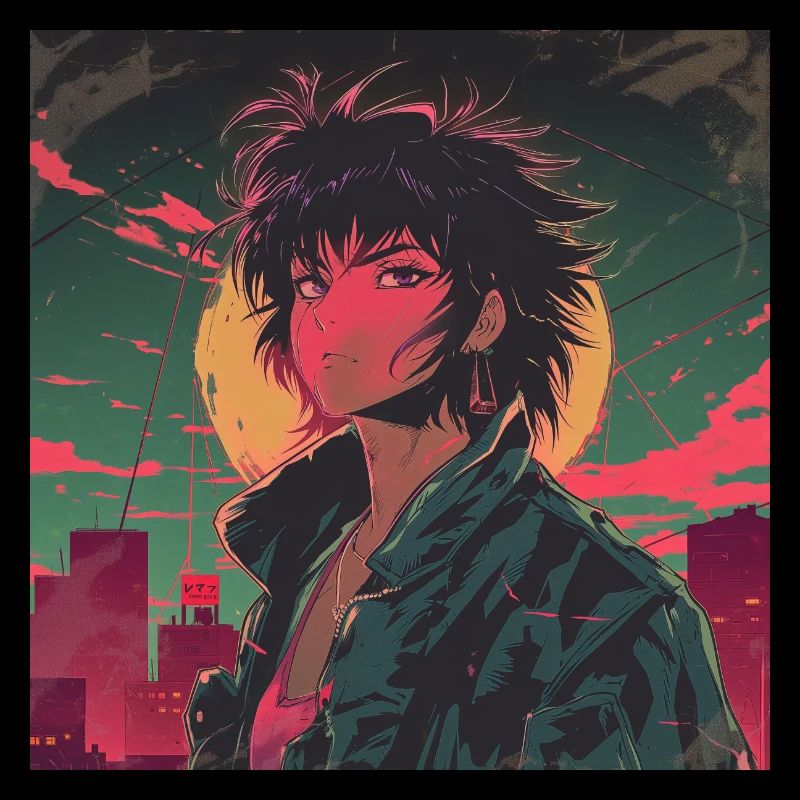 Années 80 Anime Guy Calmant Impression de mode de haute qualité
