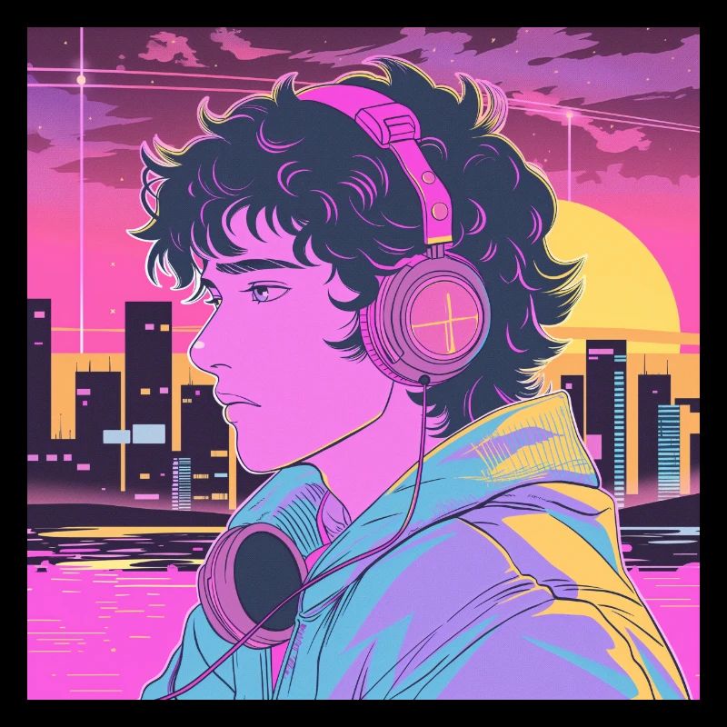 Années 80 Anime Guy Calmant Impression de mode de haute qualité
