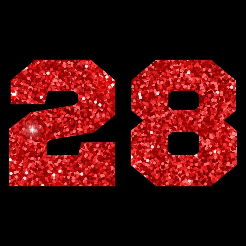 Number 28 Red Glitter - 28th Anniversary