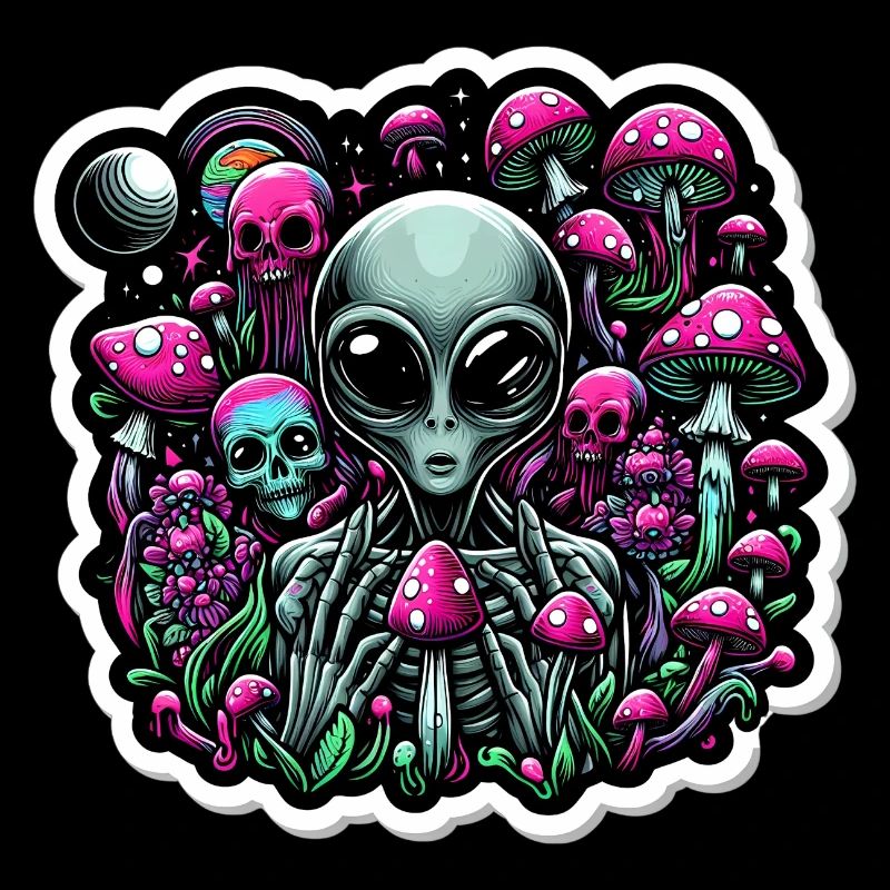Psychedelischer Alien mit Pilzen