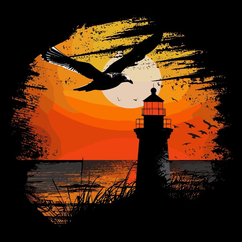 Seagull Seabird Lighthouse Sunset