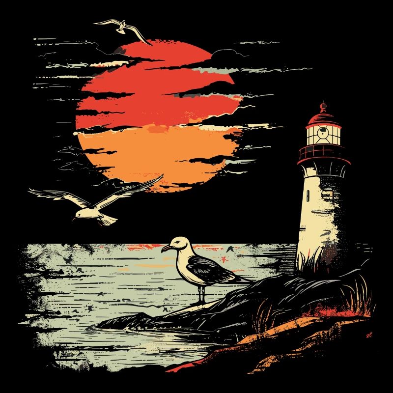 Seagull Seabird Lighthouse Sunset