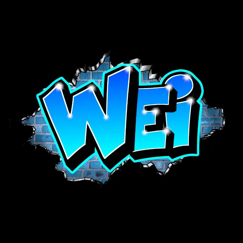 Graffiti WEI Wall Crack Brick BLeu