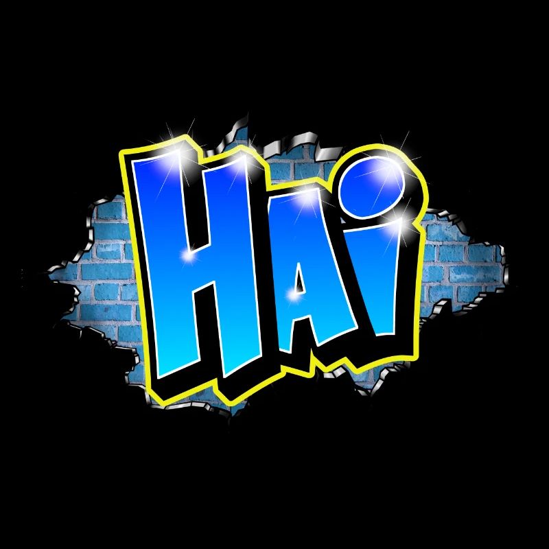 Graffiti HAI Blue Brick Cracks