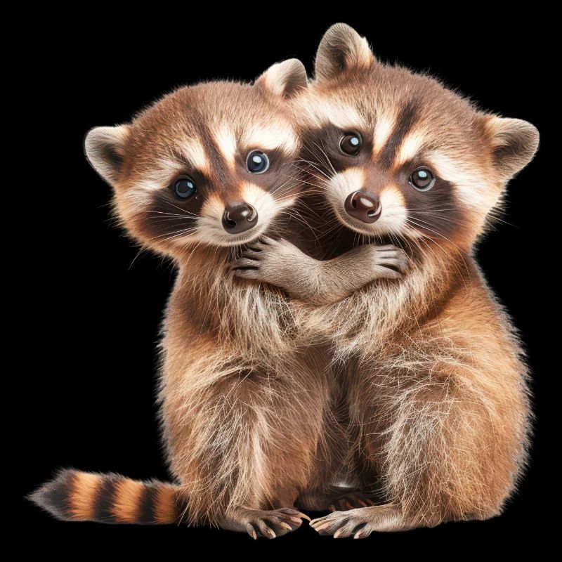 Two Raccoon Kits Hugging