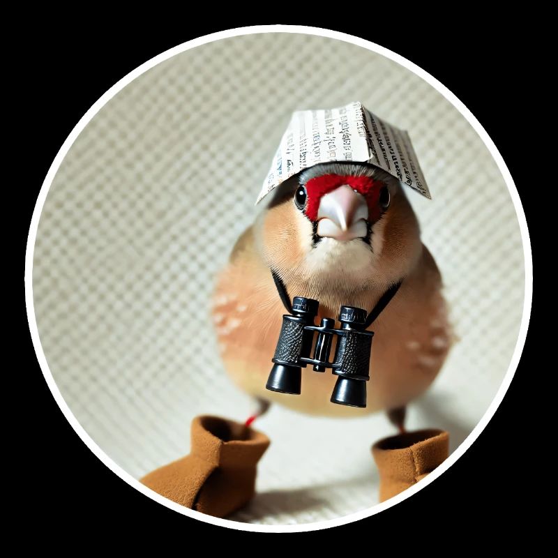 Finch with binoculars