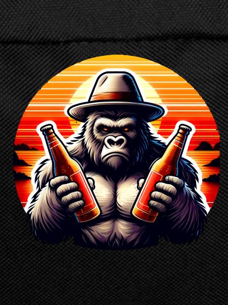 Chimpanzee holding two beers