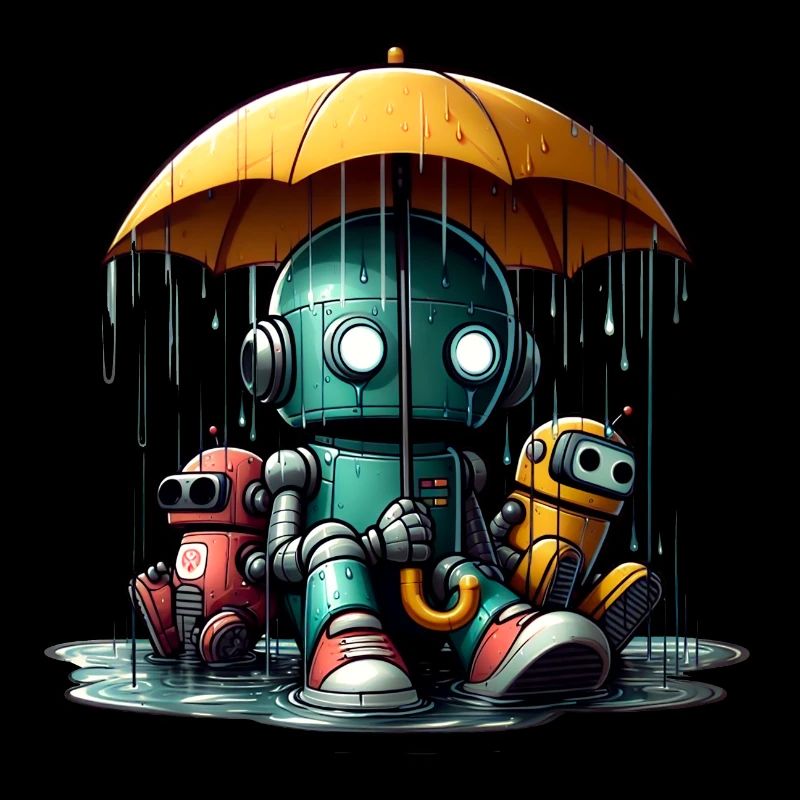 Three Robots Rain Umbrella