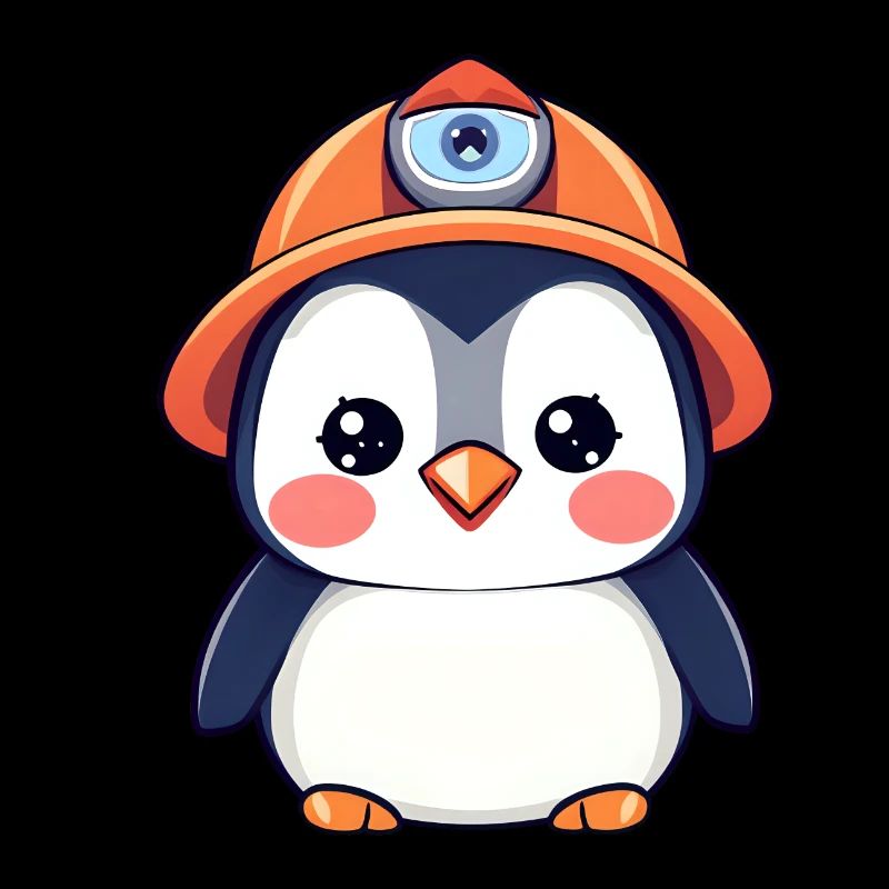 Bautrupp-Pinguin mit orangefarbenem Schutzhelm