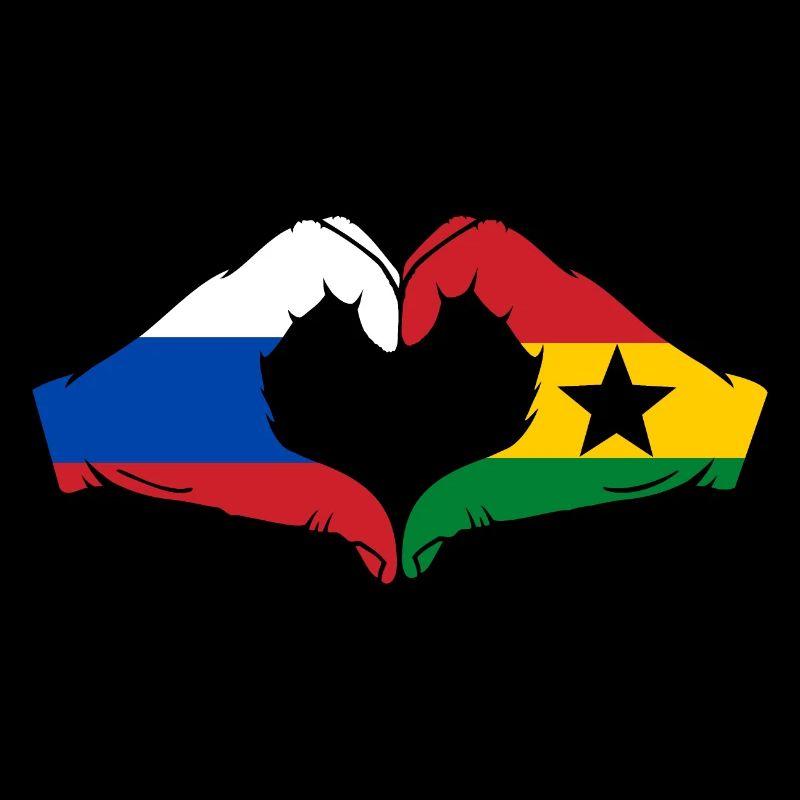 Russie Ghana Drapeau Mains Coeur Forme