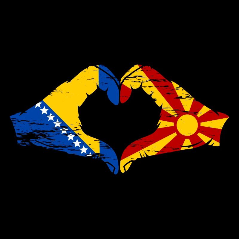 Bosnie Macédoine drapeau mains forme de coeur utilisé