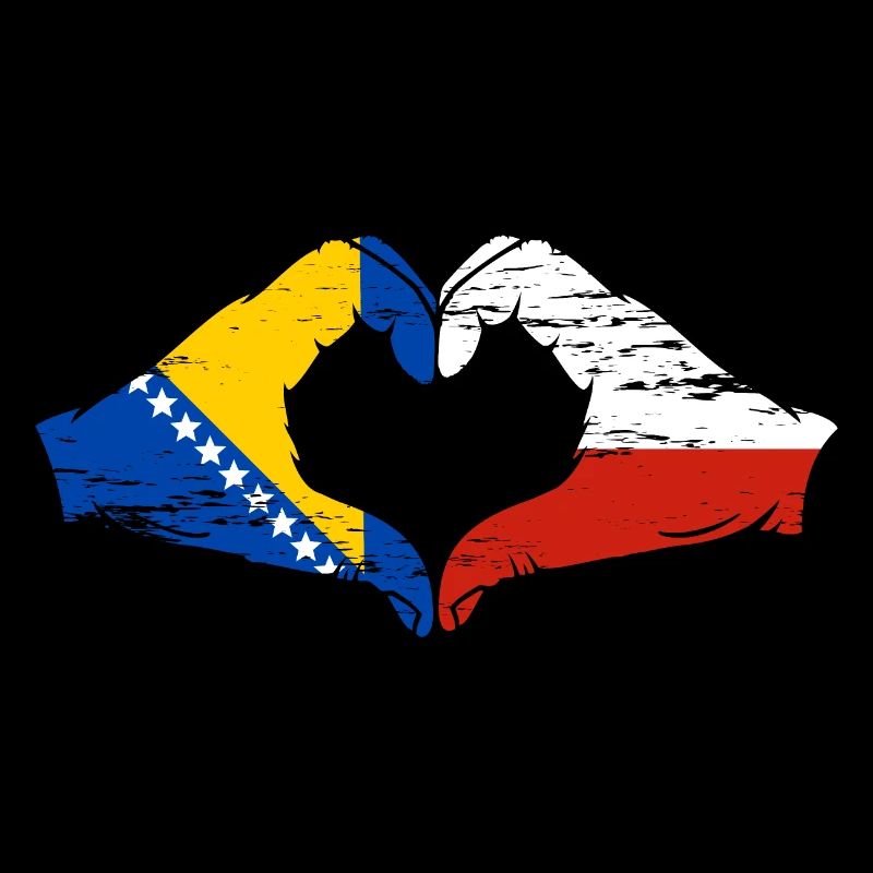 Bosnie Pologne drapeau mains forme de coeur utilisé