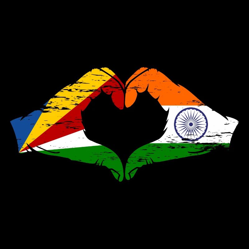 Seychelles Inde drapeau mains forme de coeur utilisé