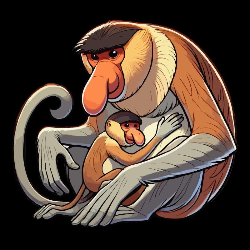 Proboscis monkey mother and child