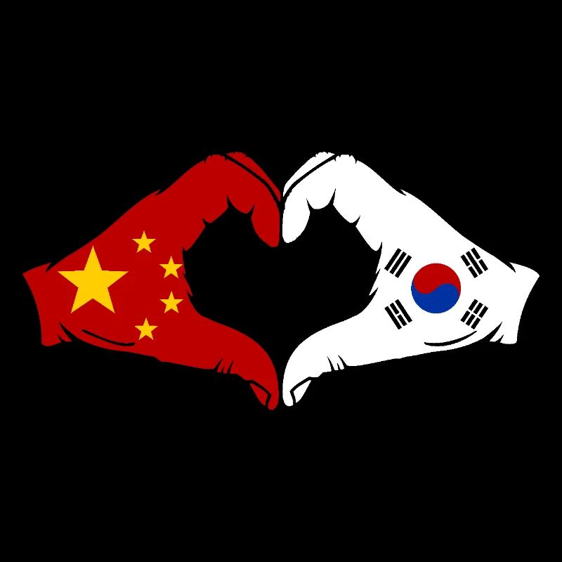 Chine Corée du Sud Drapeau Mains Coeur Forme