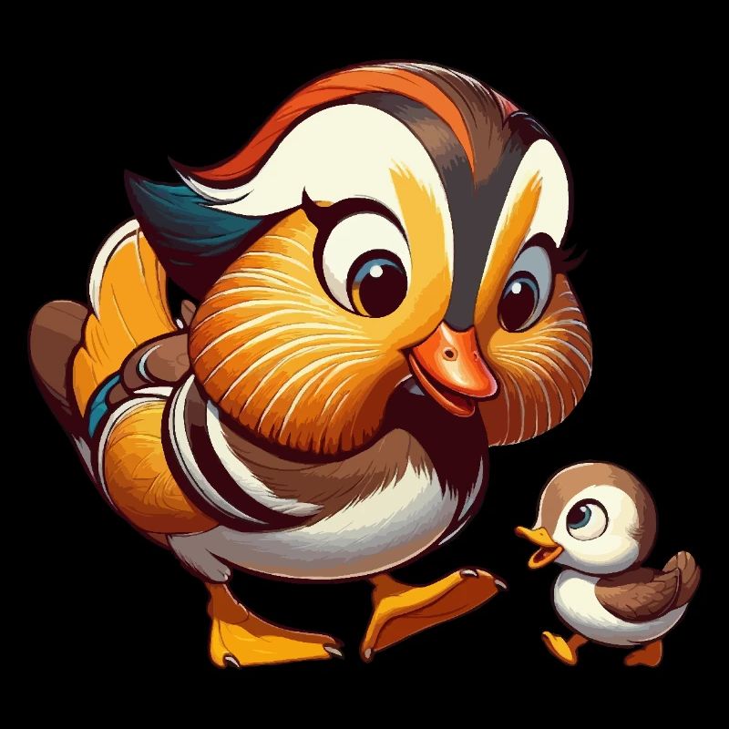 Mandarin duck with young