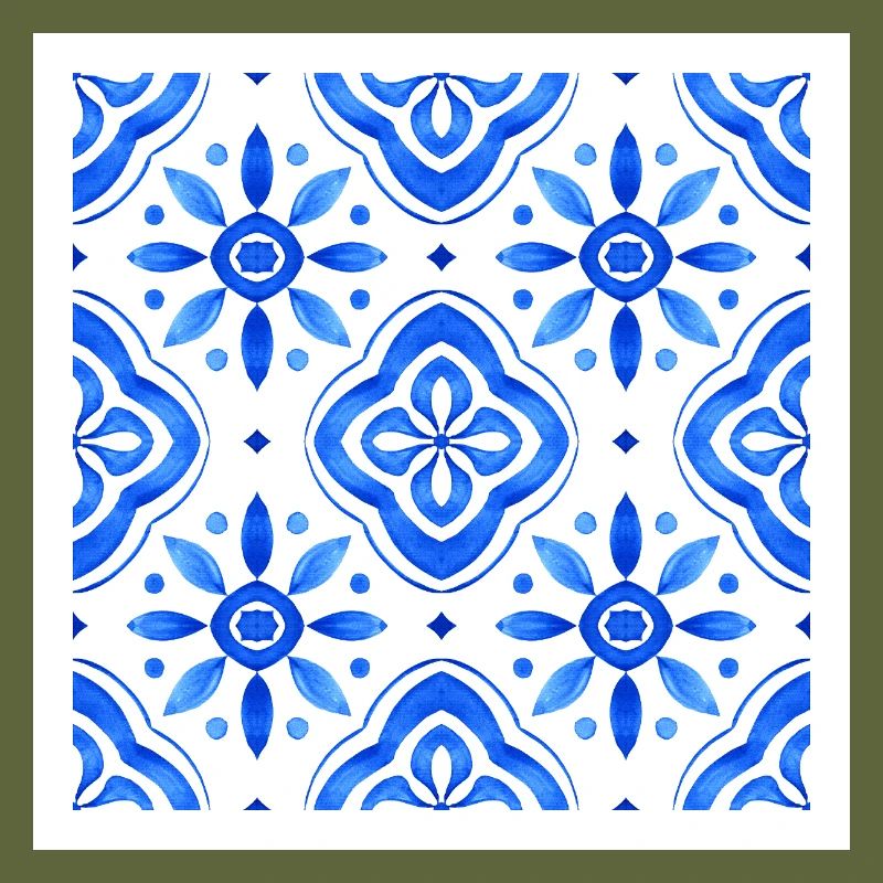 Blue Mediterranean Tile Watercolour Pattern