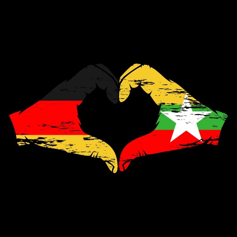 Allemagne Myanmar drapeau mains forme de coeur utilisé